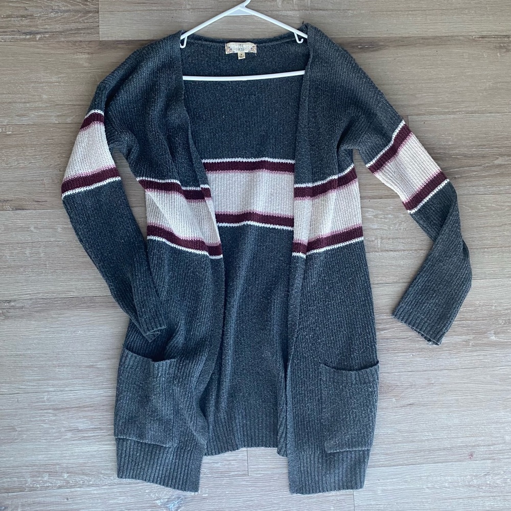 Gray color block cozy cardigan